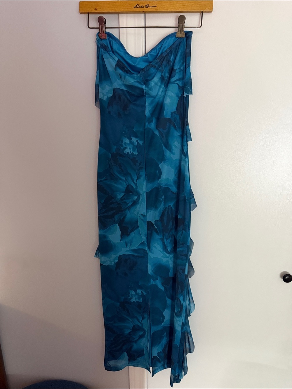 Blue Ruffled Strapless Dress - Picture 3 of 4